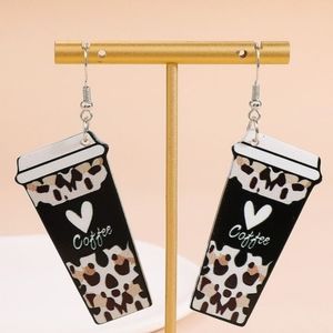 Leopard Heart Coffee Cup Earrings